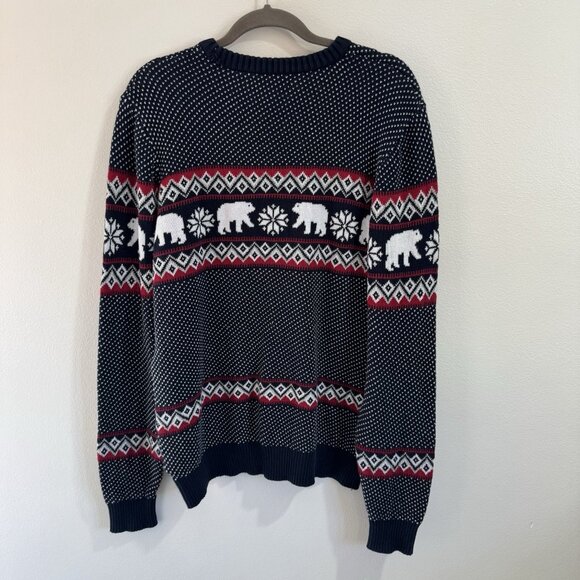Aspen Sweater Mens XL Pullover Knit Polar Bear Fair Isle Holiday Christmas Blue - Picture 6 of 9